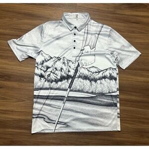 Valentino Dixon Sand Wedge AOP Artistic Mens Golf Polo Shirt Sz XL White Grey